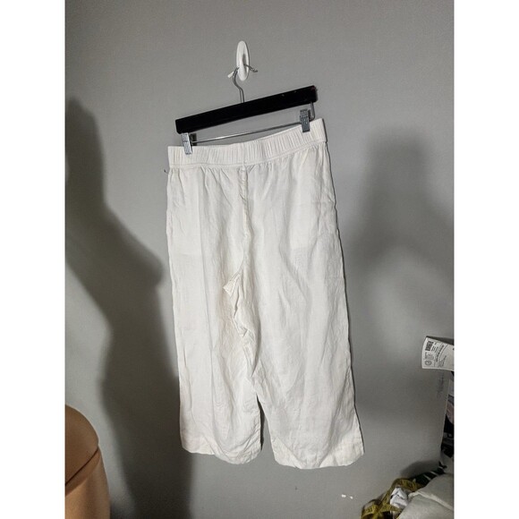 Tahari White Linen Wide Leg Pants Elastic Waist Pockets Minimalist Sz L - Picture 4 of 13